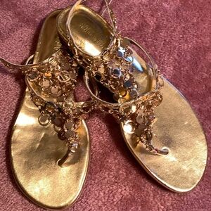 Colin Stewart Gold Ring Embellished Flat Sandals